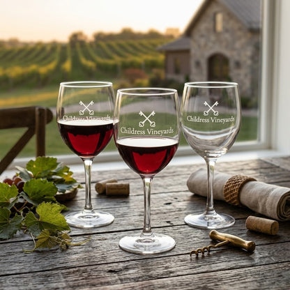 Childress Vineyards Etched Wine Glasses - Set of 3 Drinkware Barware Cocktail