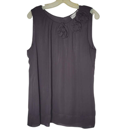 Fred David XL Charcoal gray blouse sleeveless top flower detail scoop neck
