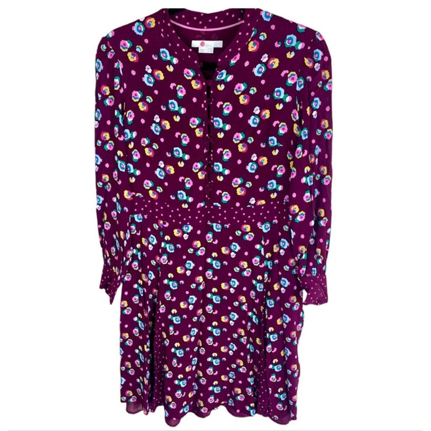 Boden Christina Dress Floral Print Size 6 R Long Sleeve Burgundy Knee Length