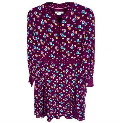 Boden Christina Dress Floral Print Size 6 R Long Sleeve Burgundy Knee Length