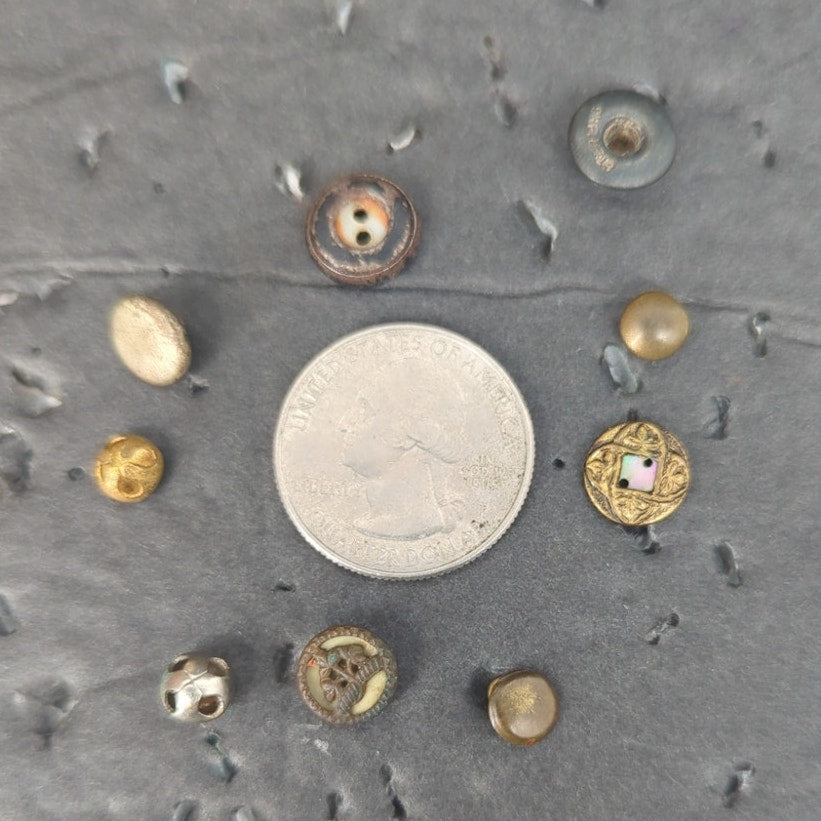 LOT J of 10 Antique Vintage Victorian Brass Mixed Materials Buttons ESTATE FIND