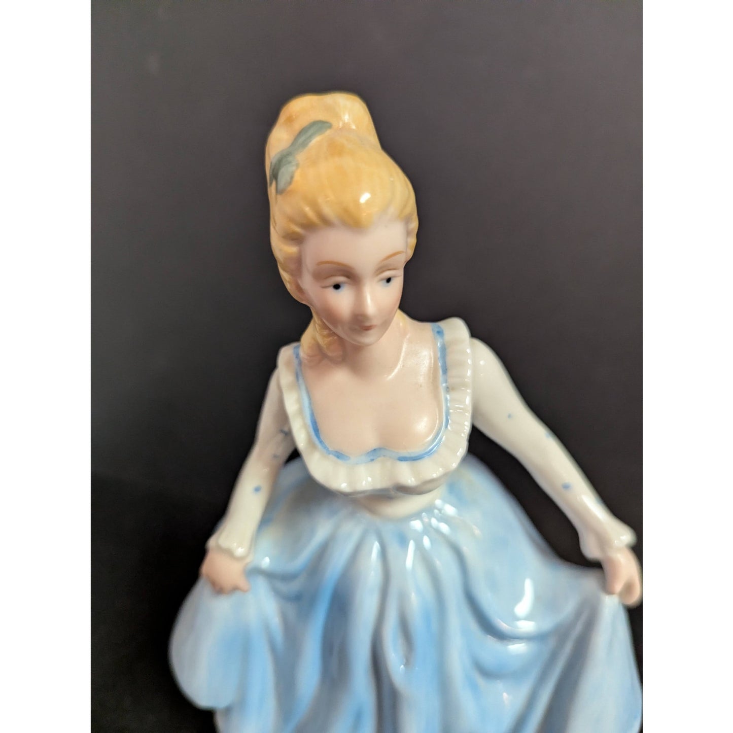 Vintage Blue and White Gown Lady Figurine Kitschy Porcelain Figurine