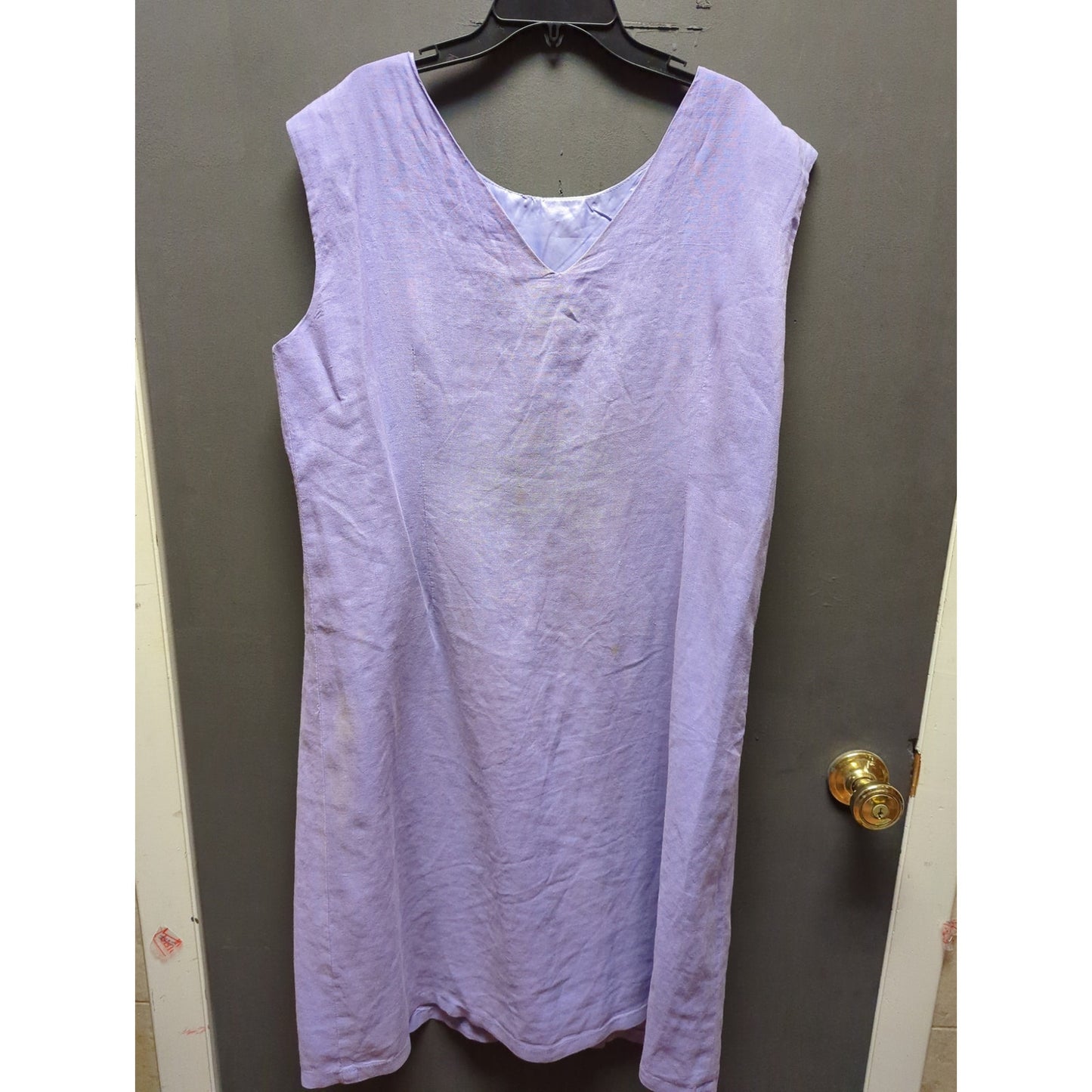 EY Signature Lavender Linen Sleeveless Midi Dress Large Eyelet Cutout