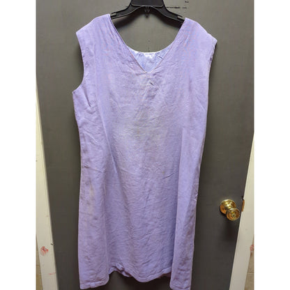 EY Signature Lavender Linen Sleeveless Midi Dress Large Eyelet Cutout