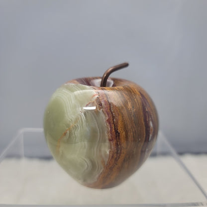 Ten Thousand villages ONYX apple green brown with copper Stem paperweight