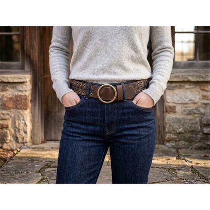 A & F Genuine Leather Size Medium  Eyelets Belt Brass Round Buckle