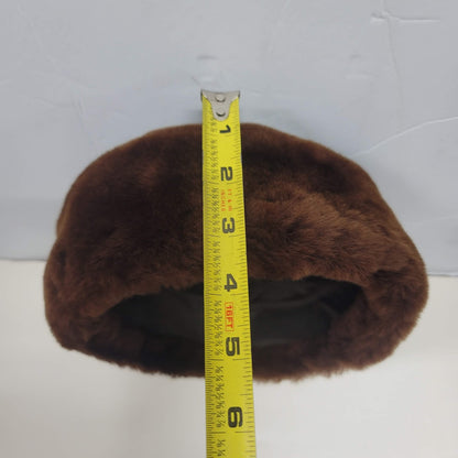 Vintage faux fur womens hat Size 7" Brown classic Pillbox