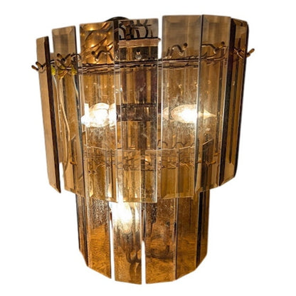 Vintage 2 Tier 70s Dangling Smoke Glass Prisms chandelier 15" x 19" 8 Bulb Light