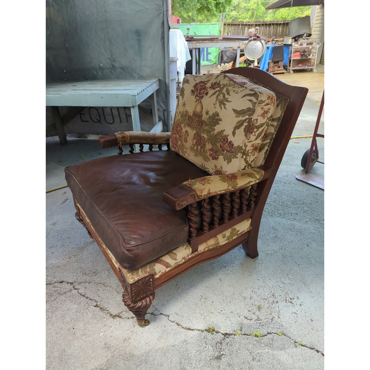 Secondhand Sandies: Pair Vintage Spanish Revival Leather & Tapestry Elephant Bobbin Chair