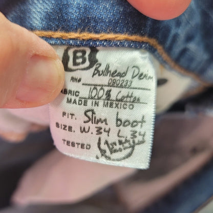 Bullhead Denim Altered Jeans Raw Hem 34" Waist 29" Inseam Distressed Shortened