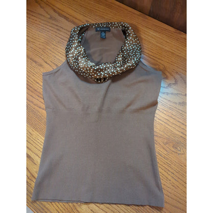 INC International Concept Brown Polka Dot Cowl Neck Halter Tank Top Medium Retro