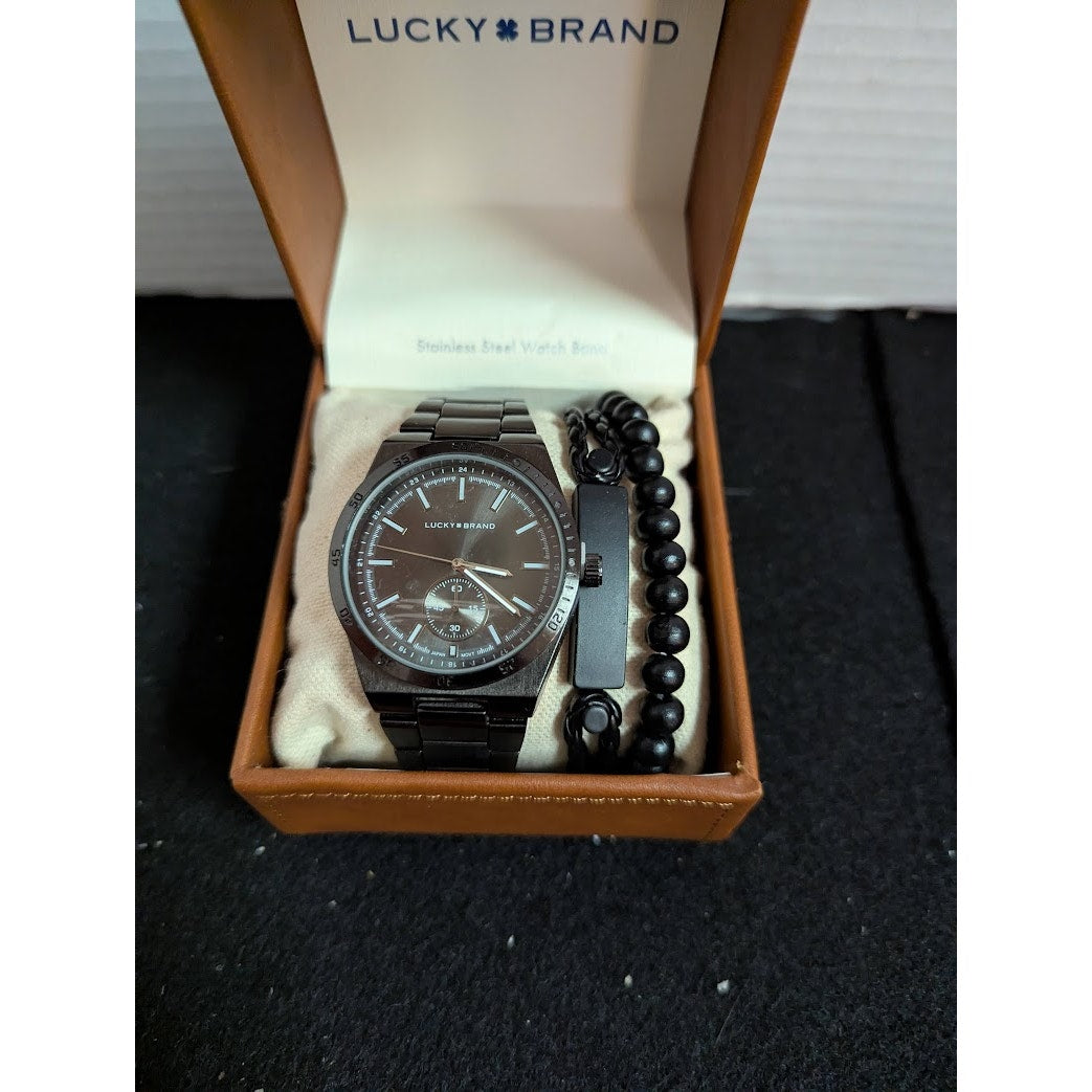 Lucky Brand Watch with bracelet in Box NEW Black Mens gift set