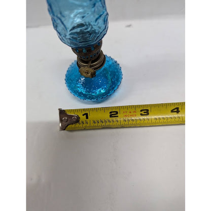 Vintage GLASS miniature oil hurricane lamp textured 1960s Flash painted BLUE 4"