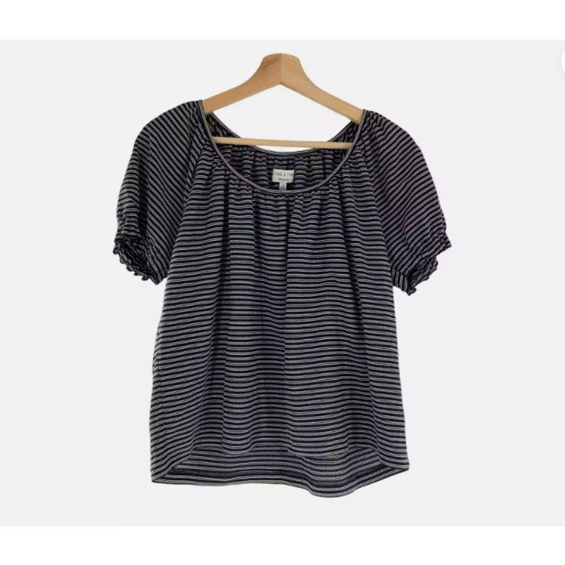 Madewell Texture & Thread Peasant Top Blue White Stripe Size XS new short sleeve