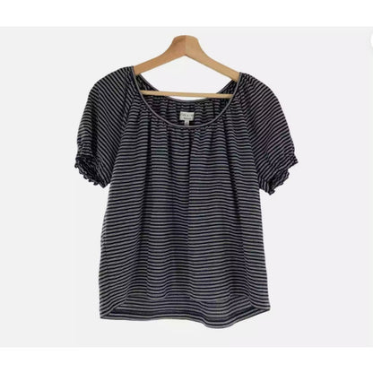 Madewell Texture & Thread Peasant Top Blue White Stripe Size XS new short sleeve
