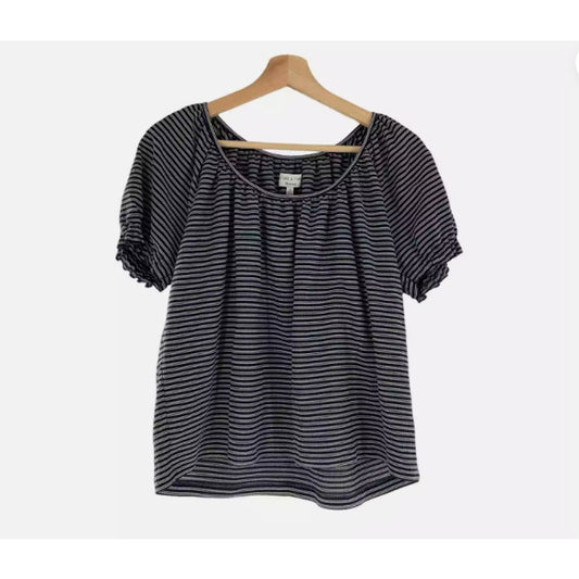 Madewell Texture & Thread Peasant Top Blue White Stripe Size XS new short sleeve