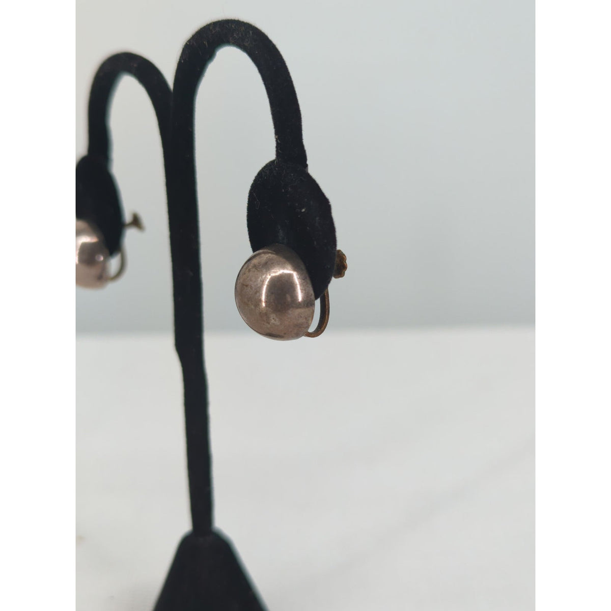 Vintage Silver-Tone Domed Half-Sphere Clip-On Statement Earrings