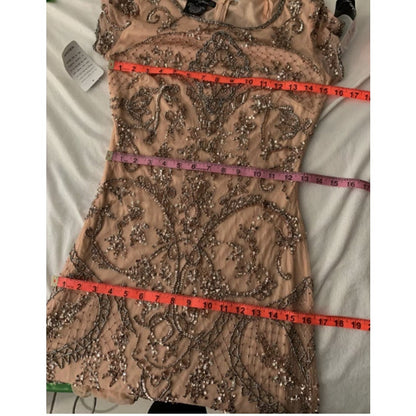 Pisarro Nights Blush Pink Sequined Beaded Gown Short Sleeve Size 2 or XS Formal