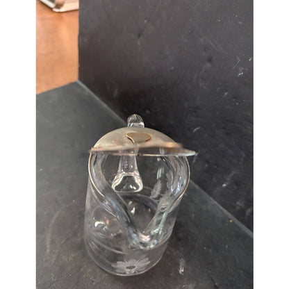 Vintage 4.5" FLORAL CUT GLASS SYRUP PITCHER CREAMER BY HEISEY