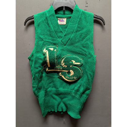 Vintage Venus Knitting Green Varsity Letterman Sweater Vest LS Junior College