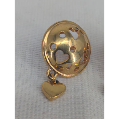 Vintage Gold-Tone Cutout Heart Dangle Stud Earrings Romantic Retro Jewelry