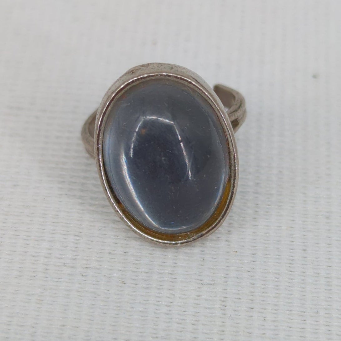 Vintage Silver Tone Chalcedony Oval Ring Boheme Bohemian Minimalist Y2K