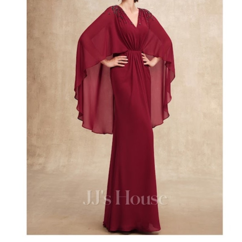 JJ's House Size 8 Burgundy Wedding Mother in Law Dress formal cape NEW Crepe