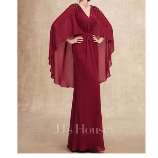 JJ's House Size 8 Burgundy Wedding Mother in Law Dress formal cape NEW Crepe