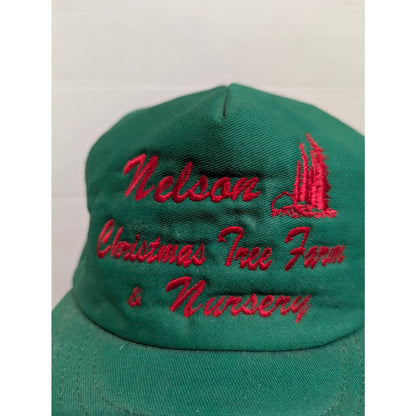 Vintage Nelson Christmas Tree Farm & Nursery Green Snapback Hat Retro Y2K