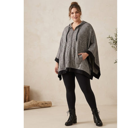 Roaman's Hooded Knit Poncho Cape Cardigan Grey Marled Gorpcore Athleisure M/L