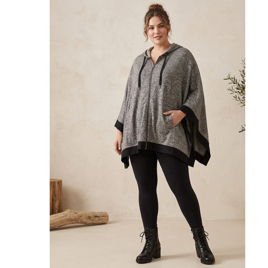 Roaman's Hooded Knit Poncho Cape Cardigan Grey Marled Gorpcore Athleisure M/L