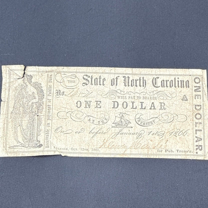 Currency Bank Note USA Paper Money State of North Carolina $1  Series 1861