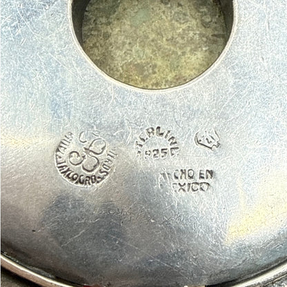 Tribal Falda Art Taxco Sterling Green Turquoise Raw Stone Sun Calendar Pendant