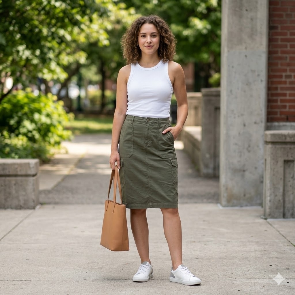 Caslon Olive Green Cargo Pencil Skirt Utility Style Knee Length Cotton Blend