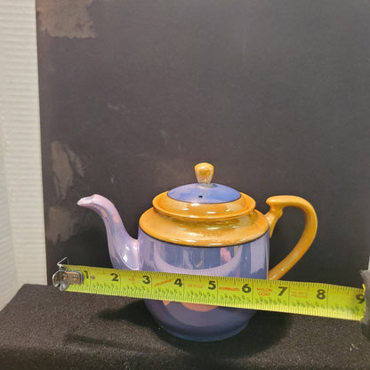 Takito Golden Orange Blue Lusterware Vintage Japanese Covered Teapot 4.5" lidded