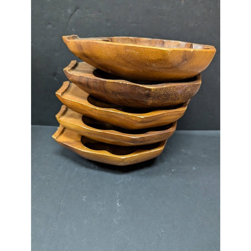 Vintage Wood 7 pc. Apple Pumpkin MCM Serving Set 1 Centerpiece with 5 bowls