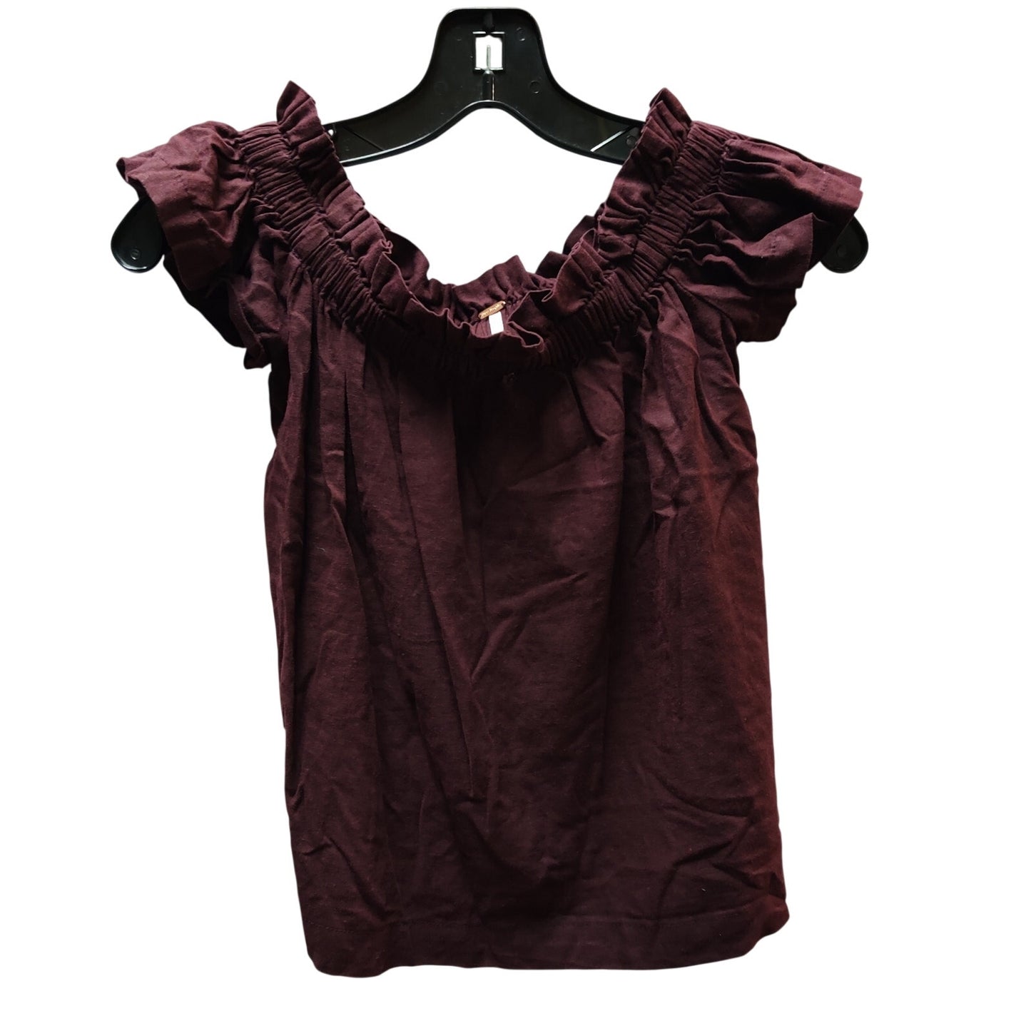Free People Women's Burgundy Off-the-Shoulder Smocked Blouse NWT Size XS