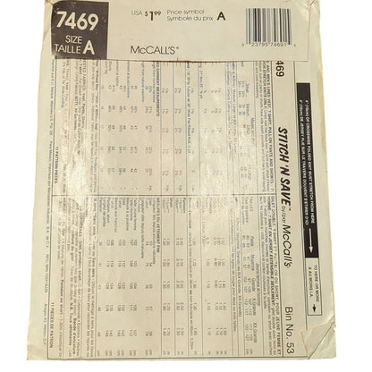 Vintage Sewing pattern McCall's 7469 Medium Large Easy Stitch 'n Save top shorts
