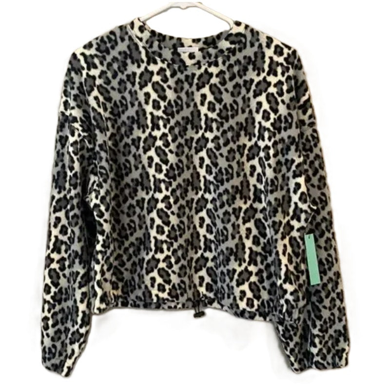 NWT Abound Crop Drawstring Cozy Fleece Top Sz XXS/2XS in Black Giada Leopard