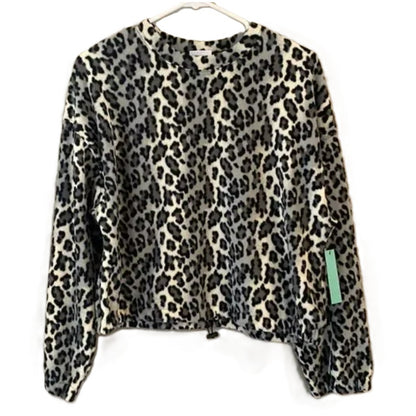 NWT Abound Crop Drawstring Cozy Fleece Top Sz XXS/2XS in Black Giada Leopard