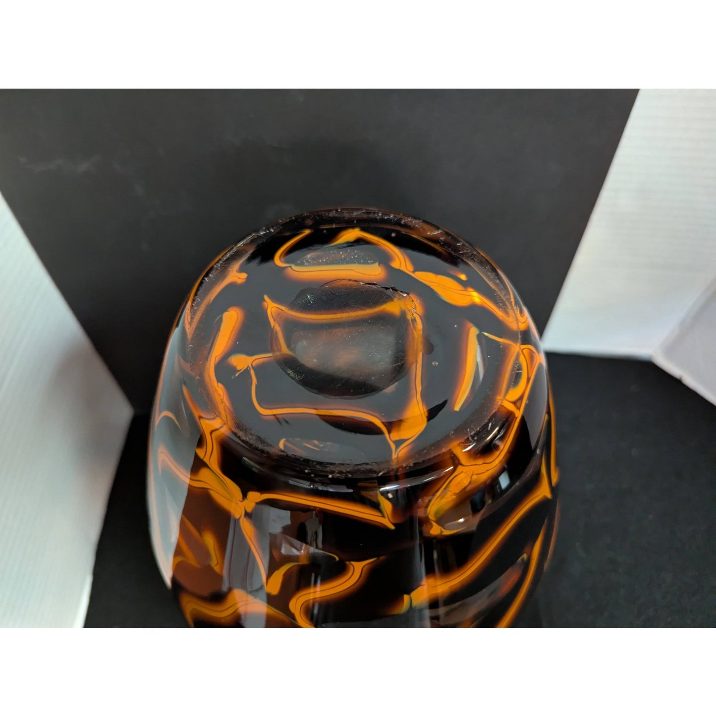 Vintage Tortoiseshell Art Glass Statement Vase LARGE Amber and Orange Swirls
