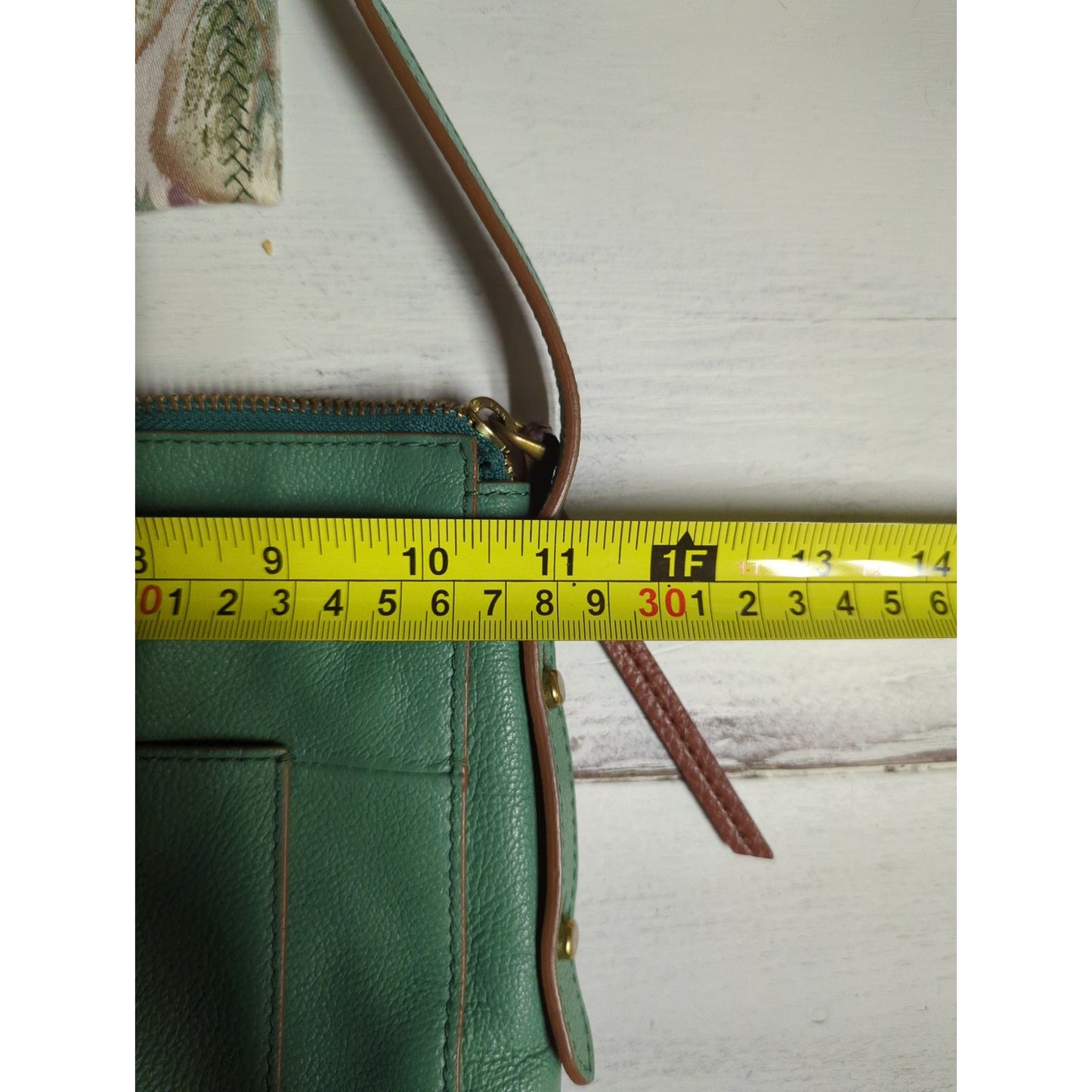 Fossil Heritage Green Pebbled Leather Crossbody Bag Travel Lightweight
