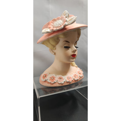 Vintage Rubens Pink Floral Lady Headvase Mid Century Kitsch Retro Collectibles!!