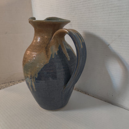 Hand-Thrown Studio Pottery Pitcher with Drip Glaze, Signed & Dated 2009