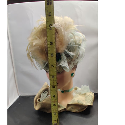 Vintage 10" Glamour Lady HeadVase Planter Fancy Hat Kitsch Ostrich FeathersRARE