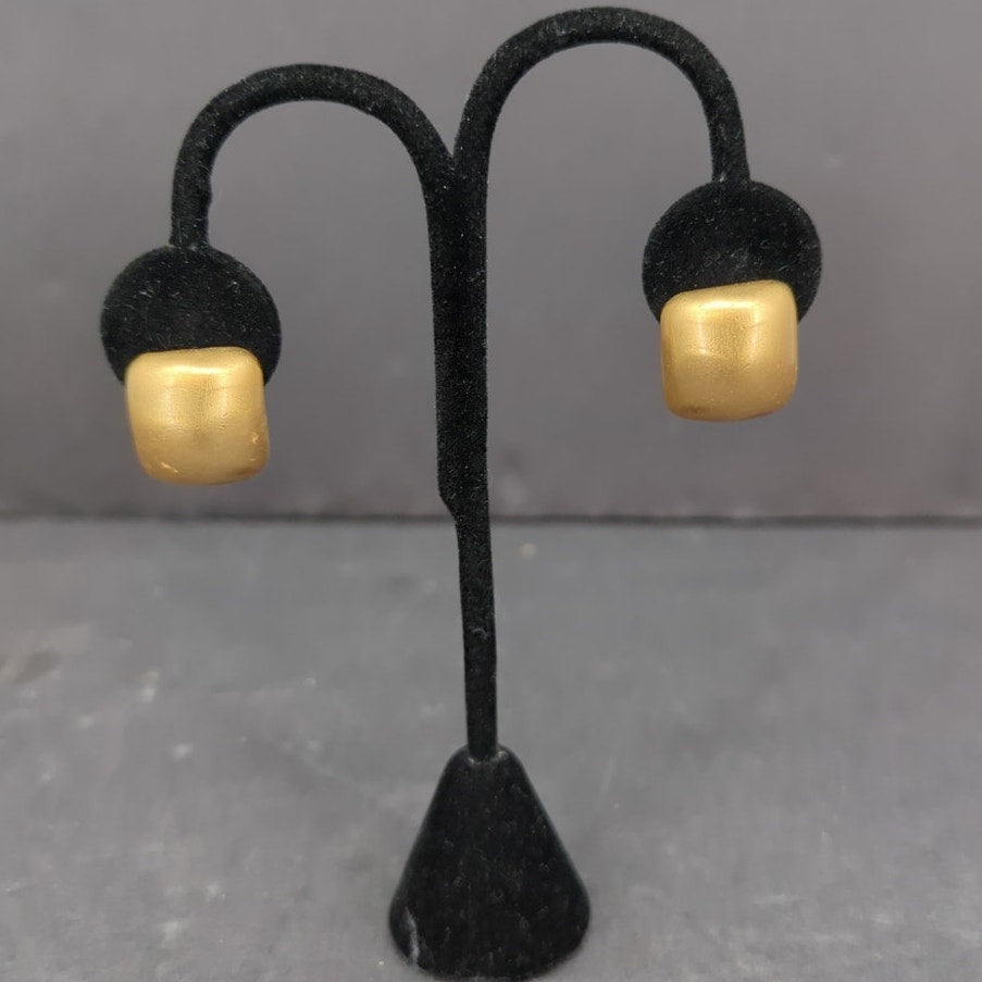 Vintage Gold Tone Chunky Pillow Button Clip On Earrings MCM Minimalist
