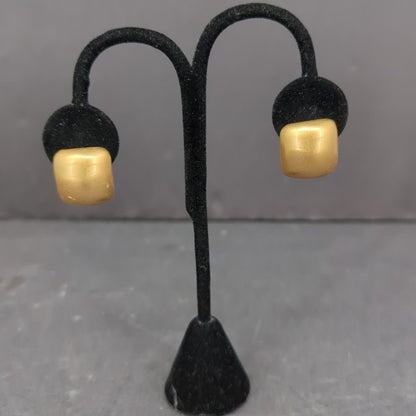 Vintage Gold Tone Chunky Pillow Button Clip On Earrings MCM Minimalist