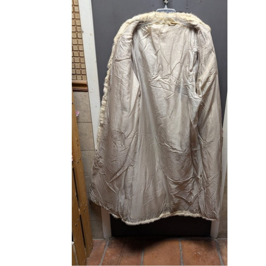 Vintage Winter White Genuine Fur Full-Length Maxi Coat Satin Lined Glamour