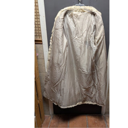 Vintage Winter White Genuine Fur Full-Length Maxi Coat Satin Lined Glamour