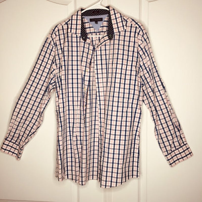 Tommy Hilfiger Button Down Shirt Long Sleeve Pink blue Check  16.5 32-33